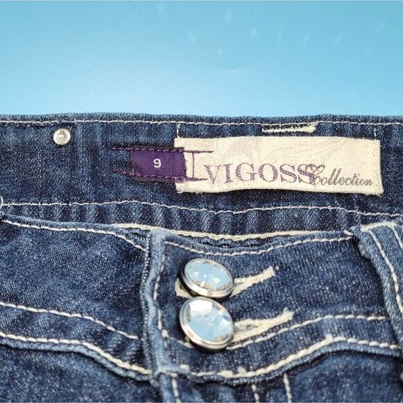 🔥Maurices Vigoss Rhinestone studded dark distressed jeans capri pants - Picture 10 of 11